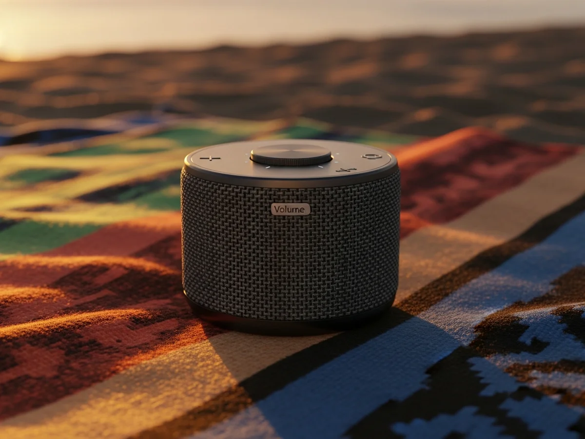 Speaker KERN posizionato su un tavolo, senza smartphone in scena